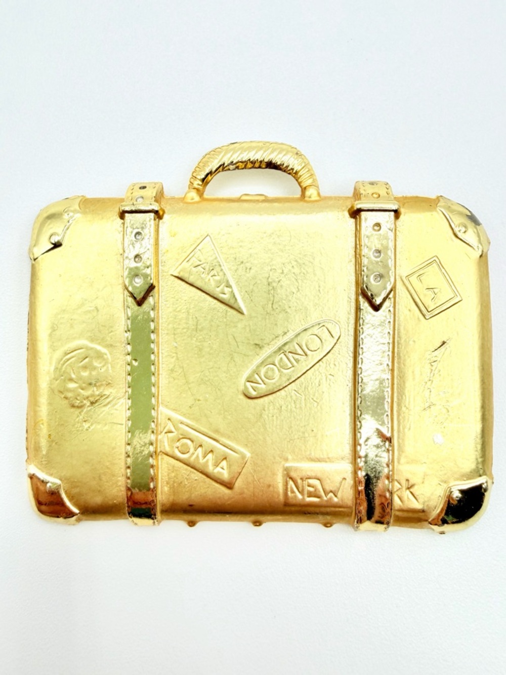 Vintage Gold Tone Suitcase Travel Brooch Novelty Pin